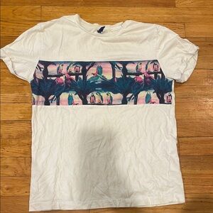 H&M White and Pink Short Sleeve Tee with Floral Design